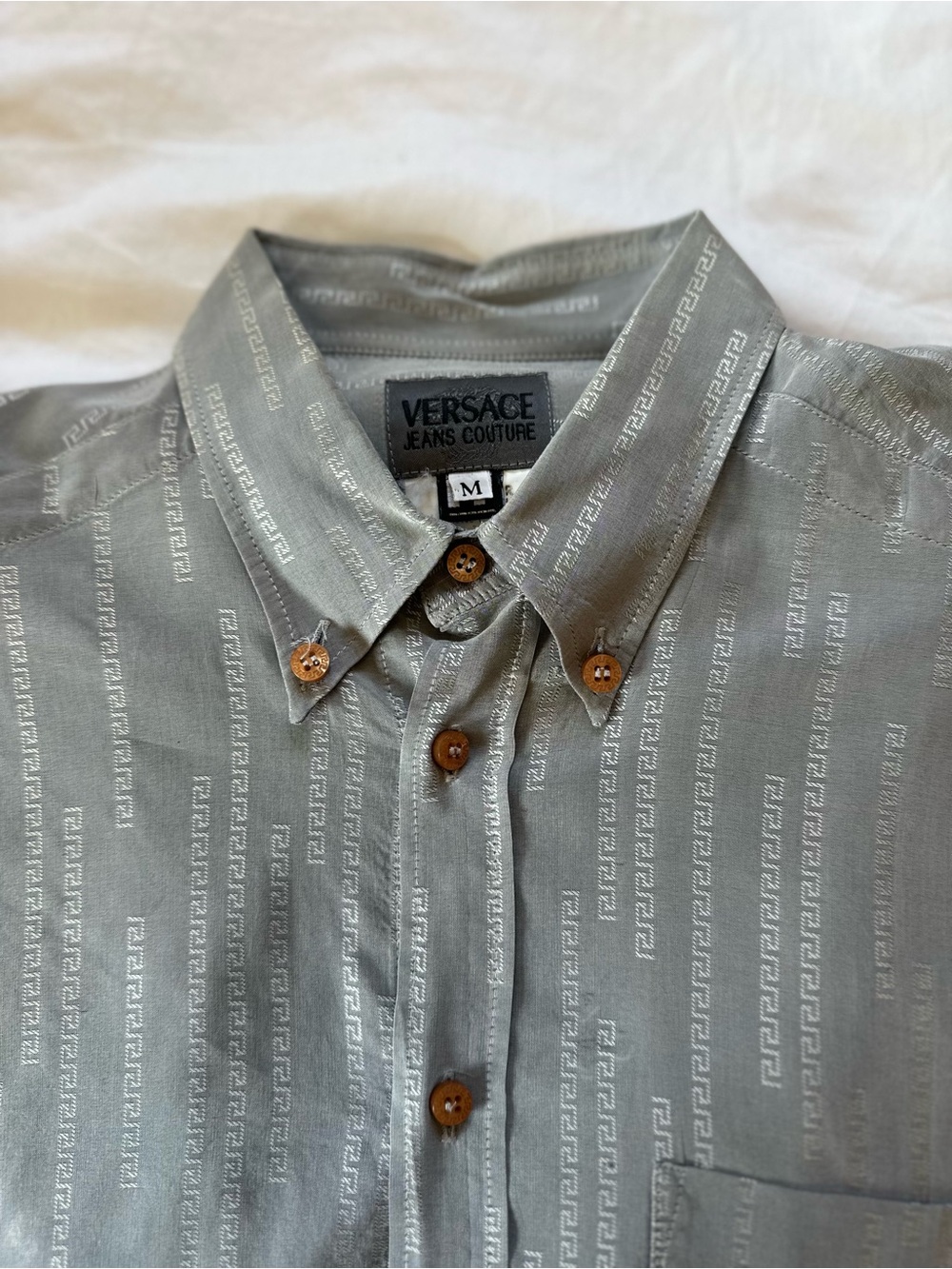 Vtg 90s VERSACE Jeans Couture Greek Key Monogram Button Down Shirt Mens M Italy